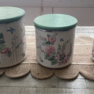 Floral Canister Set with Green Lids